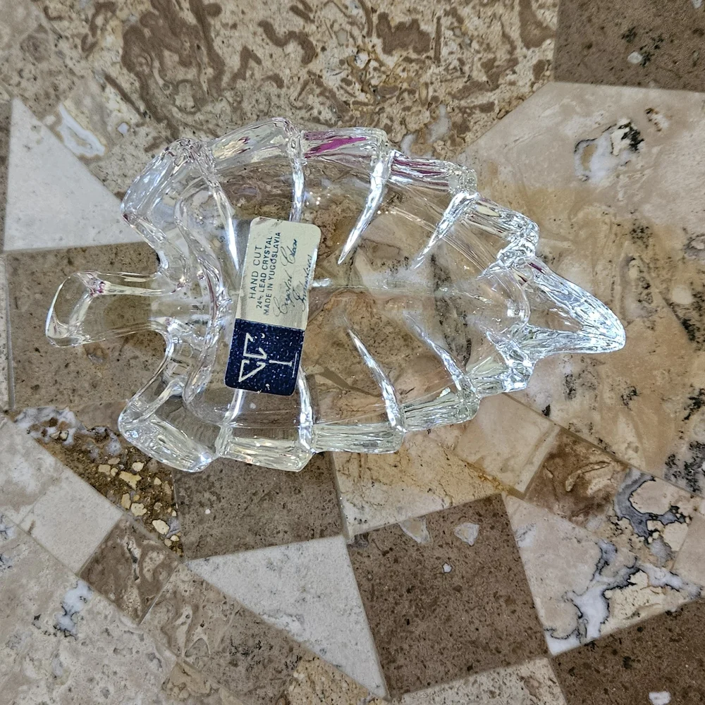 Crystal Clear Industries 24% Hand Cut Lead Crystal Leaf Trinket Dish Fall Autumn